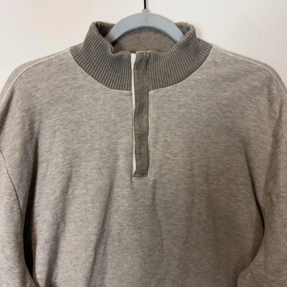 Banana Republic Sweater Mens XL Gray 1/4 Zip Mock Neck‎ Cotton Knit Pullover